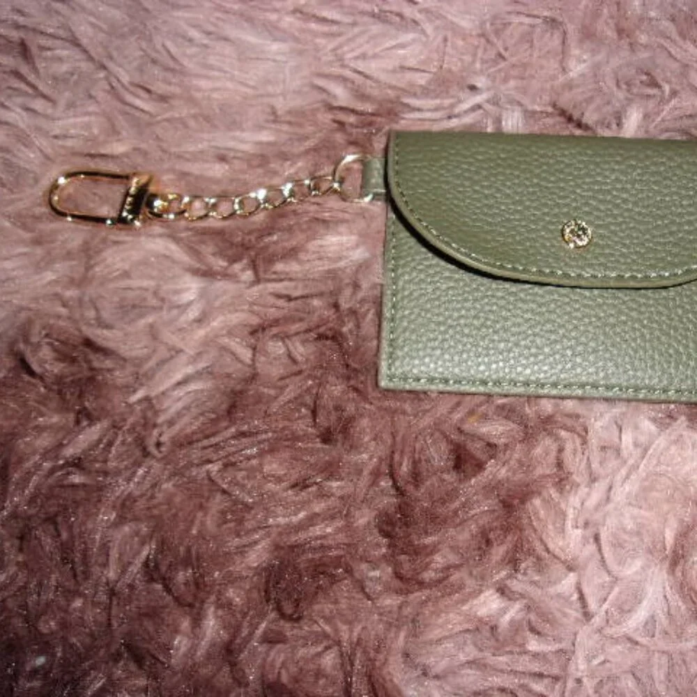 Anne Klein Mini Coin Purse Black Gold Key Holder, Keychain Bag Charm